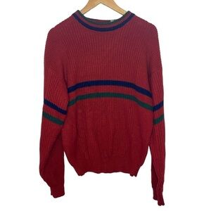 Vintage Red 90s Trent Sport Long Sleeve Crewneck Sweater Blue Green Stripes